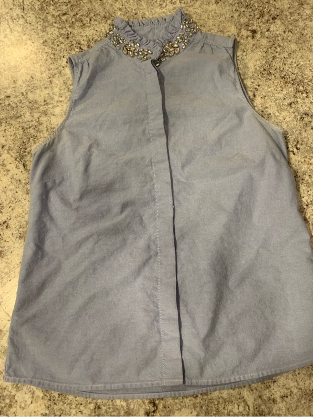 J.Crew Chambray Jeweled Ruffle Collar Oxford Blouse Tilda Rhinestone Size 0